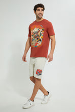 تنزيل الصورة على معرض الصور، Redtag-Ecru-Terry-Shorts-With-Placement-Print-Active-Shorts-Men&#39;s-
