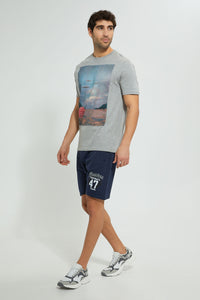 Redtag-Indigo-Terry-Shorts-With-Placement-Print-Active-Shorts-Men's-