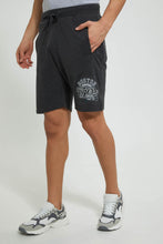 تنزيل الصورة على معرض الصور، Redtag-Charcoal-Terry-Shorts-With-Placement-Print-Active-Shorts-Men&#39;s-
