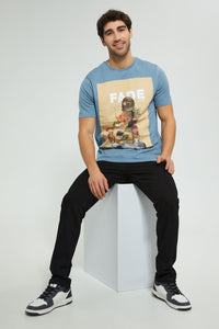 Redtag-Blue-Digital-Printed-T-Shirt-Graphic-Prints-Men's-