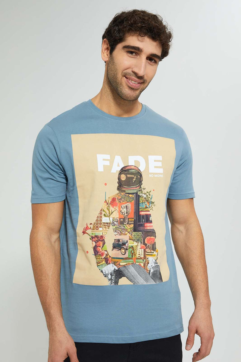 Redtag-Blue-Digital-Printed-T-Shirt-Graphic-Prints-Men's-