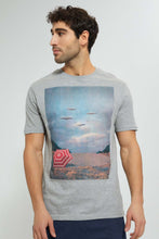 Load image into Gallery viewer, Redtag-Grey-Digital-Printed-T-Shirt-Graphic-Prints-Men&#39;s-
