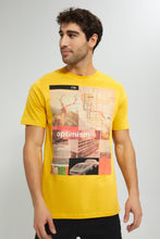 Load image into Gallery viewer, Redtag-Mustard-Digital-Printed-T-Shirt-Graphic-Prints-Men&#39;s-
