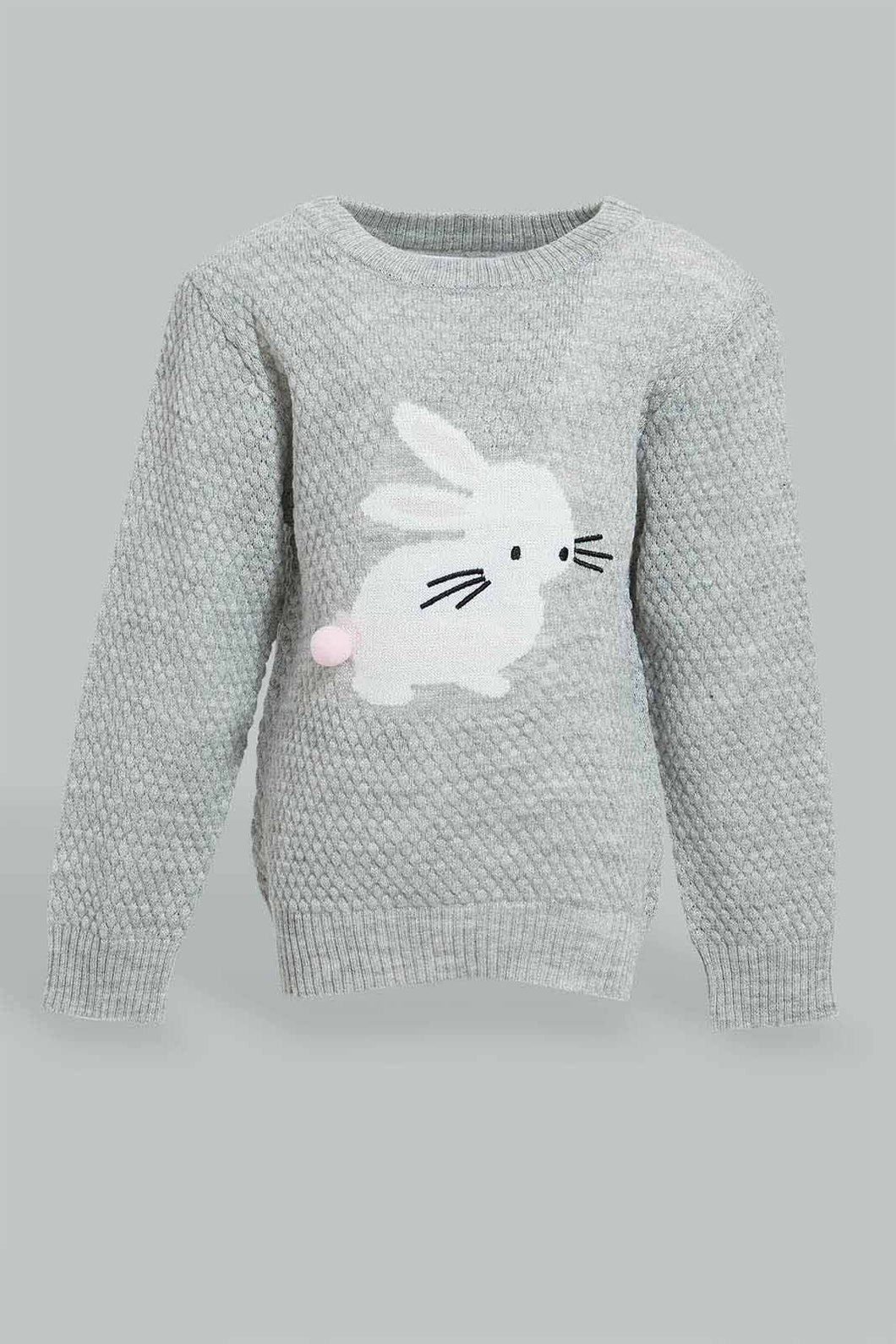 Redtag-Grey-Melange-Printed-Pullover-Pullovers-Infant-Girls-3 to 24 Months