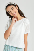 Load image into Gallery viewer, Redtag-White-Chiffly-Crop-Top-Blouses-Senior-Girls-9 to 14 Years
