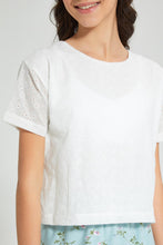 Load image into Gallery viewer, Redtag-White-Chiffly-Crop-Top-Blouses-Senior-Girls-9 to 14 Years
