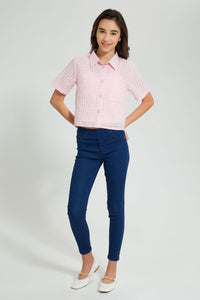 Redtag-Pink-Organza-Crop-Shirt-Blouses-Senior-Girls-9 to 14 Years