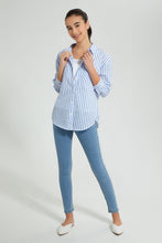 Load image into Gallery viewer, Redtag-White/Blue-Stripes-Twofer-Shirt-Blouses-Senior-Girls-9 to 14 Years
