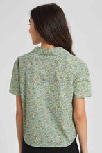 Load image into Gallery viewer, Redtag-Green-Floral-Print-Crop-Shirt-Blouses-Senior-Girls-9 to 14 Years
