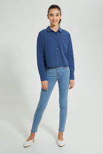 Load image into Gallery viewer, Redtag-Blue-SaT-Shirtn-Oversize-Crop-Shirt-Blouses-Senior-Girls-9 to 14 Years
