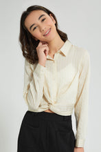 Load image into Gallery viewer, Redtag-White/Beige-Stripes-Front-Tie-Crop-Shirt-Blouses-Senior-Girls-9 to 14 Years
