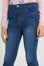 تنزيل الصورة على معرض الصور، Redtag-Meduim-Wash-Skinny-High-Rise-Jean-With-Embroidery-Jeans-Skinny-Fit-Senior-Girls-9 to 14 Years
