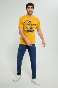 Redtag-Yellow-Graphic-T-Shirt-Graphic-Prints-Men's-