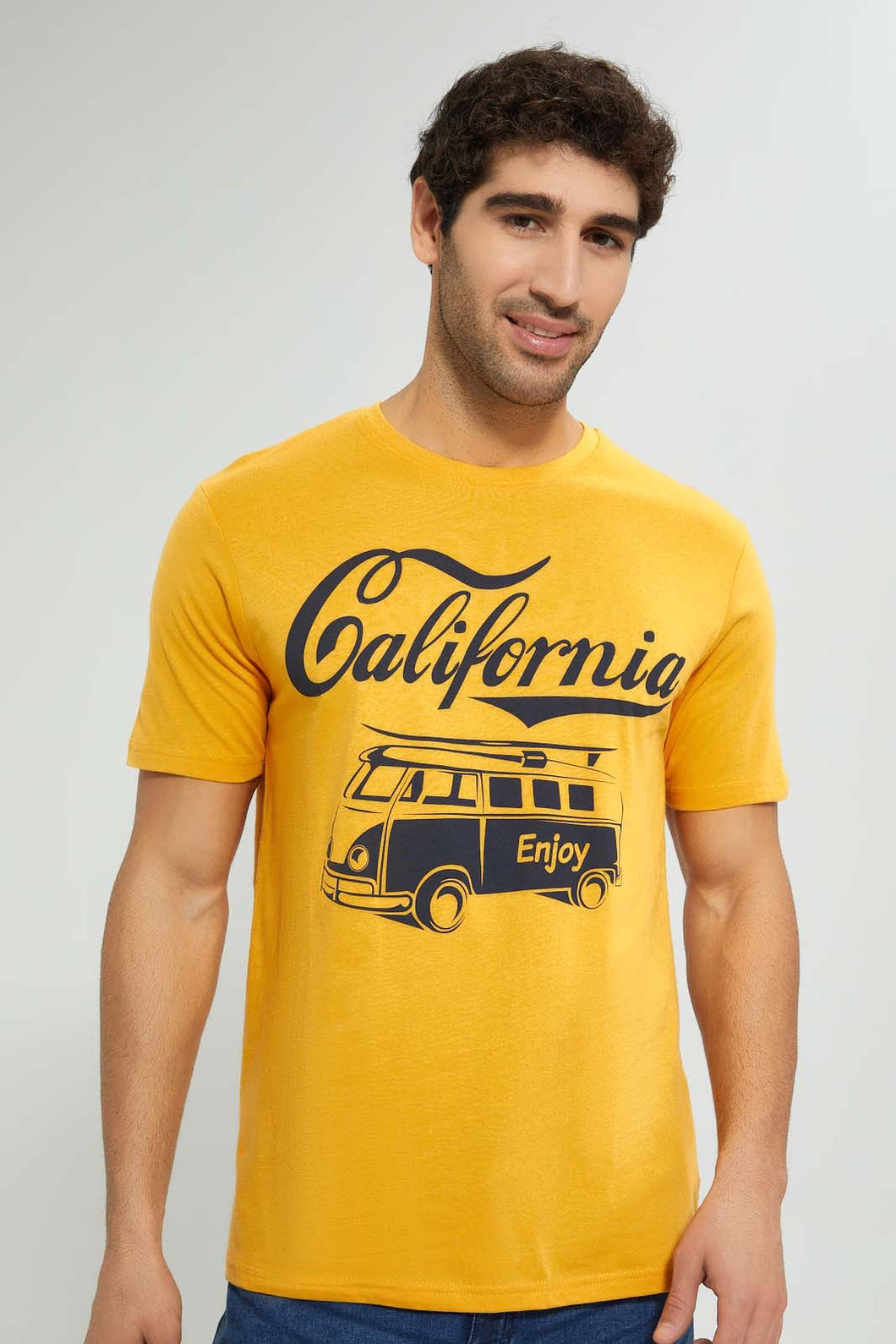 Redtag-Yellow-Graphic-T-Shirt-Graphic-Prints-Men's-