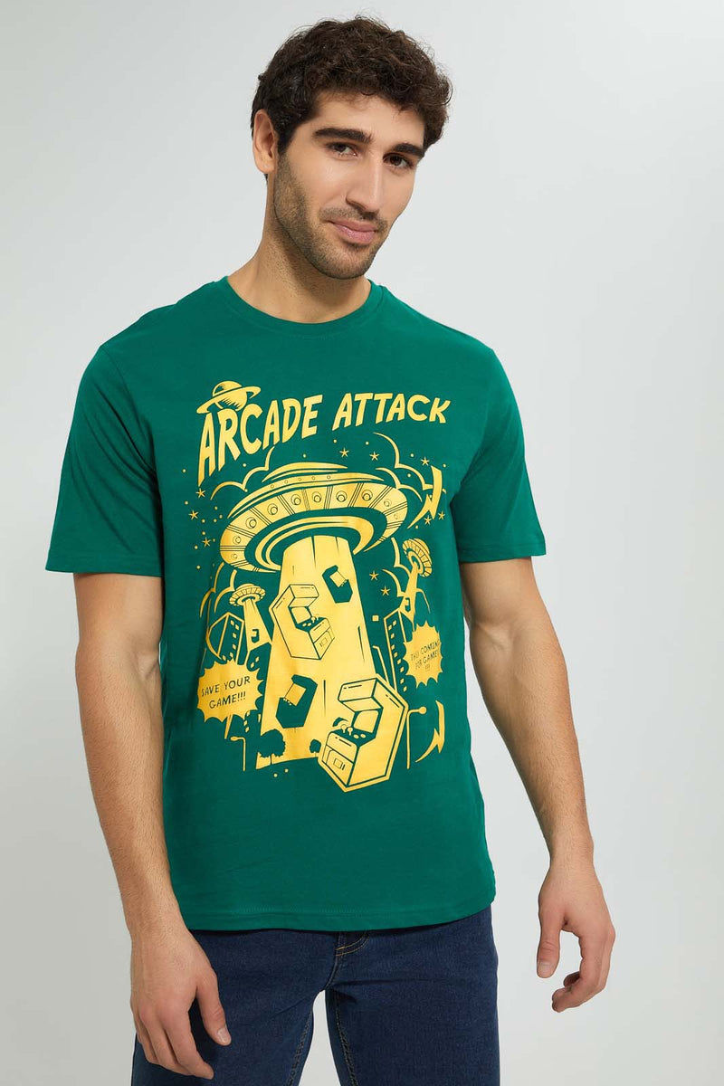 Redtag-Green-Graphic-T-Shirt-Graphic-Prints-Men's-