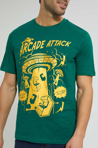 Redtag-Green-Graphic-T-Shirt-Graphic-Prints-Men's-