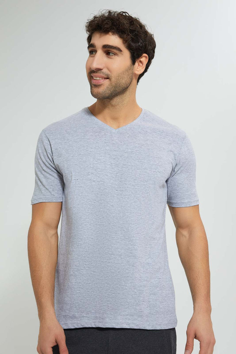 Redtag-Ecru-V-Neck-Solid-T-Shirt-Plain-Men's-