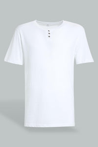 Redtag-White-Henley-T-Shirt-Henley-Tees-Men's-