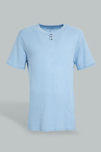 Redtag-Blue-Henley-T-Shirt-Henley-Tees-Men's-