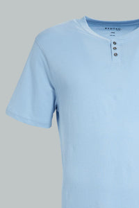 Redtag-Blue-Henley-T-Shirt-Henley-Tees-Men's-