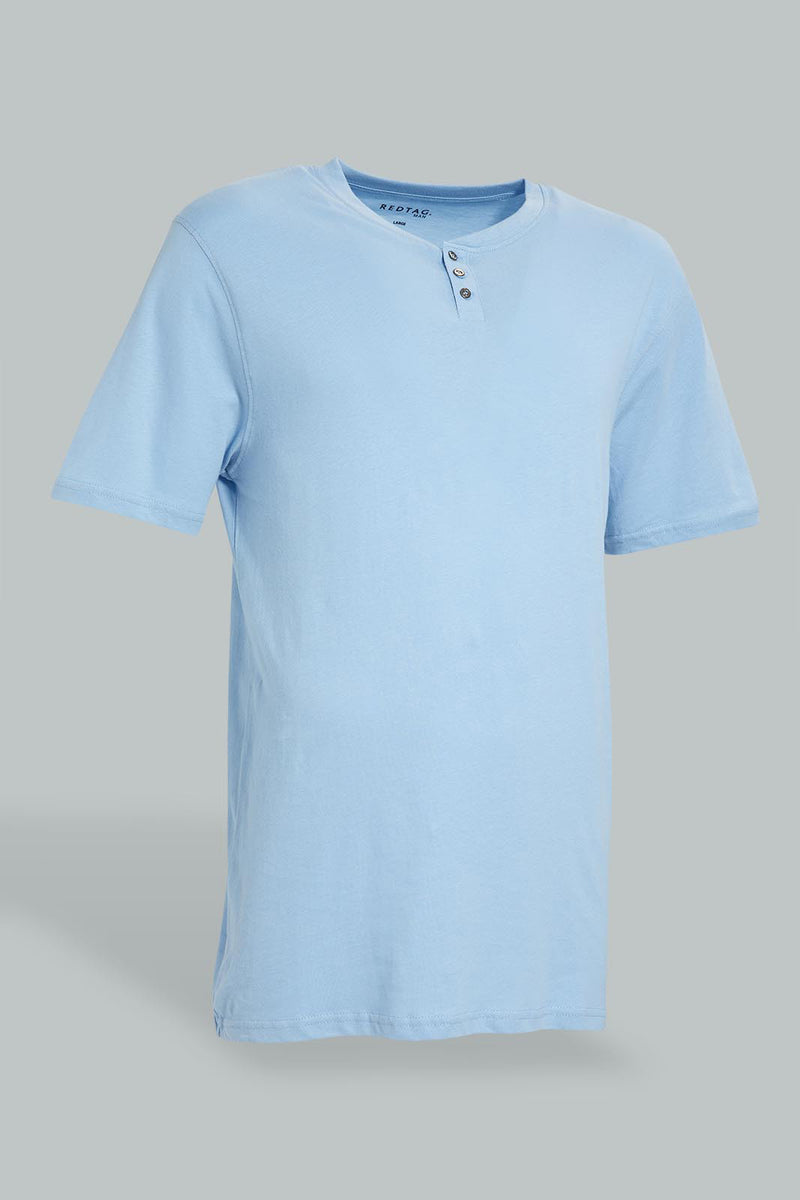 Redtag-Blue-Henley-T-Shirt-Henley-Tees-Men's-