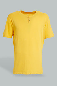 Redtag-Yellow-Henley-T-Shirt-Henley-Tees-Men's-