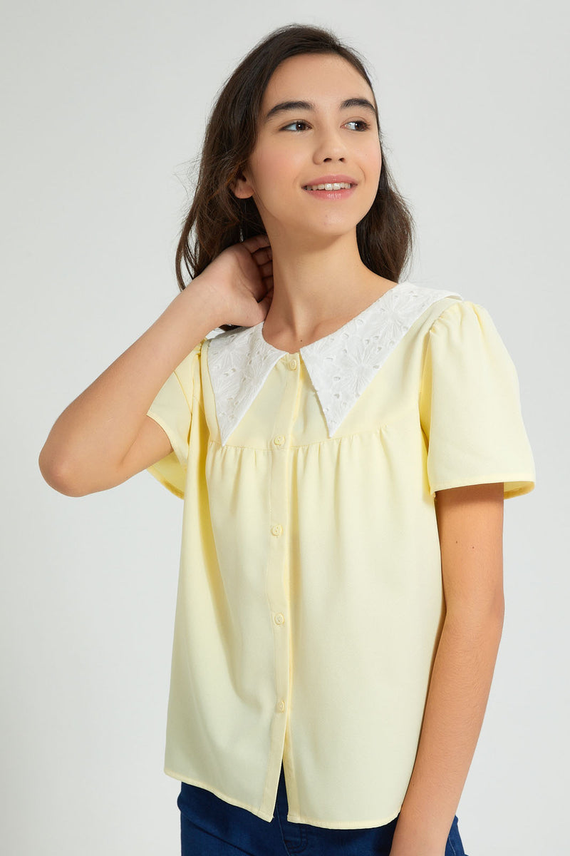 Redtag-Yellow-Chiffly-Collar-Top-Blouses-Senior-Girls-9 to 14 Years