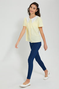 Redtag-Yellow-Chiffly-Collar-Top-Blouses-Senior-Girls-9 to 14 Years