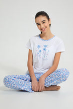 Load image into Gallery viewer, Redtag-White/Blue-Floral-Pajama-Sets-Pyjama-Sets-Senior-Girls-9 to 14 Years
