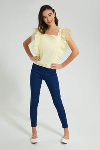 Redtag-Yellow-Rufffled-Sleeve-Top-Blouses-Senior-Girls-9 to 14 Years