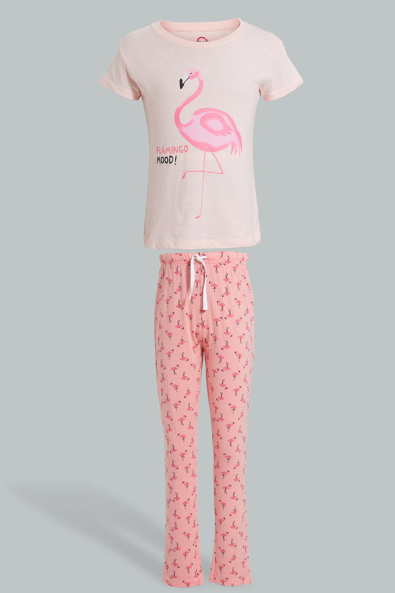 Redtag-Pink-Flamingo-Pajama-Sets-Pyjama-Sets-Senior-Girls-9 to 14 Years