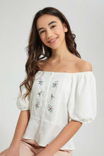 Load image into Gallery viewer, Redtag-White-Puffsleeve-Embroideredroidered-Top-Blouses-Senior-Girls-9 to 14 Years
