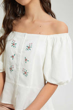 Load image into Gallery viewer, Redtag-White-Puffsleeve-Embroideredroidered-Top-Blouses-Senior-Girls-9 to 14 Years
