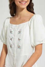 Load image into Gallery viewer, Redtag-White-Puffsleeve-Embroideredroidered-Top-Blouses-Senior-Girls-9 to 14 Years
