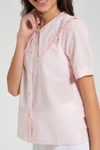 Load image into Gallery viewer, Redtag-Pink-Swiss-Dots-Collared-Blouse-Blouses-Senior-Girls-9 to 14 Years
