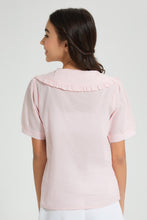 Load image into Gallery viewer, Redtag-Pink-Swiss-Dots-Collared-Blouse-Blouses-Senior-Girls-9 to 14 Years
