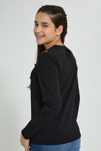 Redtag-Black-L/S-Lace-Top-Long-Sleeves-Senior-Girls-9 to 14 Years