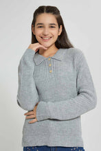 تنزيل الصورة على معرض الصور، Redtag-Grey-Melange-Collared-Pullover-Jumpers-Senior-Girls-9 to 14 Years
