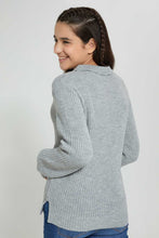 تنزيل الصورة على معرض الصور، Redtag-Grey-Melange-Collared-Pullover-Jumpers-Senior-Girls-9 to 14 Years
