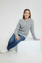 تنزيل الصورة على معرض الصور، Redtag-Grey-Melange-Collared-Pullover-Jumpers-Senior-Girls-9 to 14 Years
