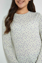 Load image into Gallery viewer, Redtag-White/Purple-Floral-Jacquard-Top-Long-Sleeves-Senior-Girls-9 to 14 Years
