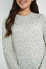 Redtag-White/Purple-Floral-Jacquard-Top-Long-Sleeves-Senior-Girls-9 to 14 Years