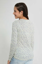 Load image into Gallery viewer, Redtag-White/Purple-Floral-Jacquard-Top-Long-Sleeves-Senior-Girls-9 to 14 Years
