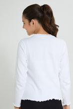 تنزيل الصورة على معرض الصور، Redtag-White-Ruffled-Hd-Print-Long-Sleeve-T-Shirts-Plain-Senior-Girls-9 to 14 Years
