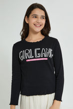 تنزيل الصورة على معرض الصور، Redtag-Black-Ruffled-Hd-Print-Long-Sleeve-T-Shirts-Plain-Senior-Girls-9 to 14 Years
