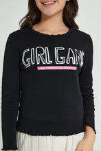 تنزيل الصورة على معرض الصور، Redtag-Black-Ruffled-Hd-Print-Long-Sleeve-T-Shirts-Plain-Senior-Girls-9 to 14 Years
