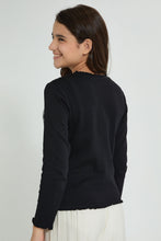 تنزيل الصورة على معرض الصور، Redtag-Black-Ruffled-Hd-Print-Long-Sleeve-T-Shirts-Plain-Senior-Girls-9 to 14 Years
