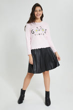 تنزيل الصورة على معرض الصور، Redtag-Pink-Ruffled-Hd-Print-Long-Sleeve-T-Shirts-Plain-Senior-Girls-9 to 14 Years
