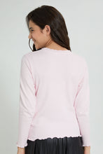 تنزيل الصورة على معرض الصور، Redtag-Pink-Ruffled-Hd-Print-Long-Sleeve-T-Shirts-Plain-Senior-Girls-9 to 14 Years
