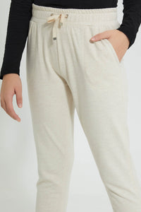 Redtag-Oatmeal-Melange-Basic-Track-Pant-Joggers-Senior-Girls-9 to 14 Years